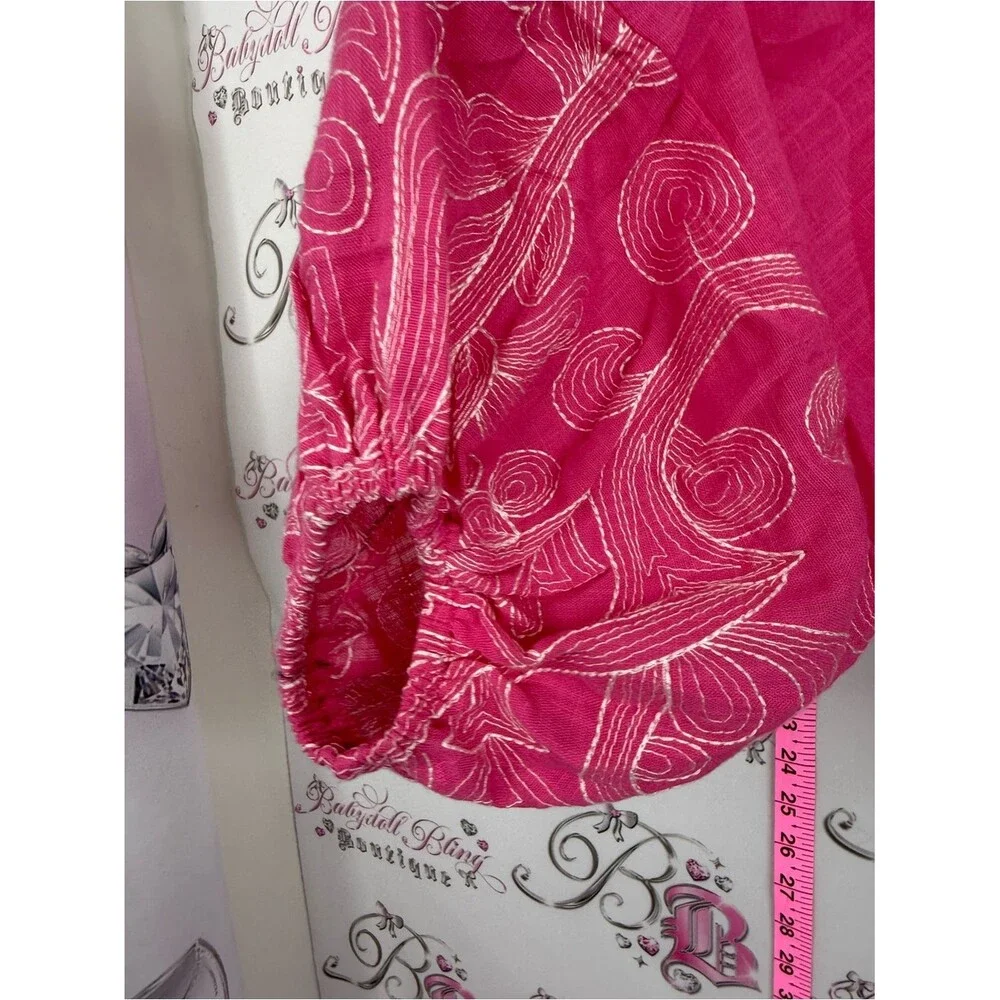 Rain top Embroidered Square-Neck Peasant Blouse in Fuchsia - Picture 6 of 12